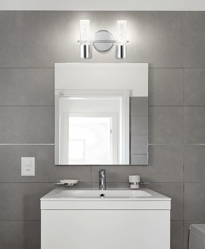JONATHAN Y 10.75" Chrome Modern Integrated LED Vanity Light Wall Sconce for Bathroom, Clear Bubble Acrylic Shade Minimalist Art Deco Light for Hallway, Entryway, 4000K (JYL7223A)