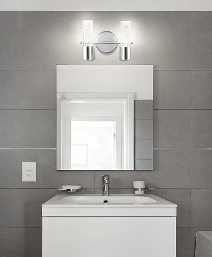JONATHAN Y 10.75" Chrome Modern Integrated LED Vanity Light Wall Sconce for Bathroom, Clear Bubble Acrylic Shade Minimalist Art Deco Light for Hallway, Entryway, 4000K (JYL7223A)