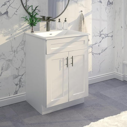 24" White Shaker Bathroom Vanity Base – Ready-to-Assemble Sink Cabinet, Freestanding Bathroom Vanity Base Only, No Top or Sink