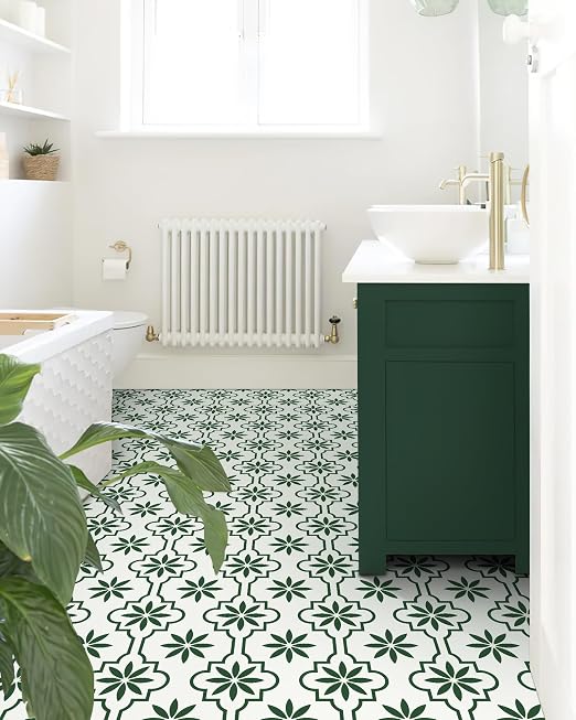 MORCART Peel and Stick Floor Tile, Vinyl Flooring Waterproof, DIY Flooring for Bathroom, Kitchen, Fireplace, Pet House, Stairs, Bedrooms, Wall (40PCS,7.87" x 7.87",Green)