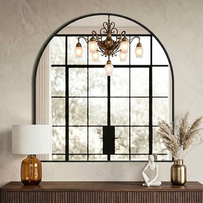 AMOISE Arched Bathroom Mirror for wall, 32"x30" Vanity Mirror, Black | Metal Frame, HD Glass, Over Sink Mirror for Bathroom, Entryway, Living Room & Bedroom