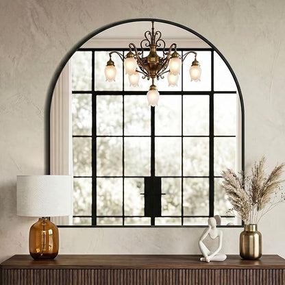 AMOISE Arched Bathroom Mirror for wall, 32"x30" Vanity Mirror, Black | Metal Frame, HD Glass, Over Sink Mirror for Bathroom, Entryway, Living Room & Bedroom