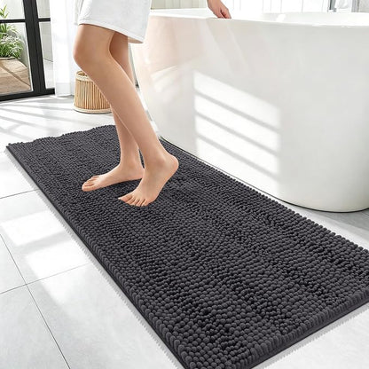 OLANLY Thick Bathroom Runner Rugs 47x17, Soft Chenille Bath Rugs, Dark Grey | Absorbent Striped, Rubber Backing, Machine Wash, Long Bath Mats for Bathroom Floor, Tub and Shower, Home Decor Accessories