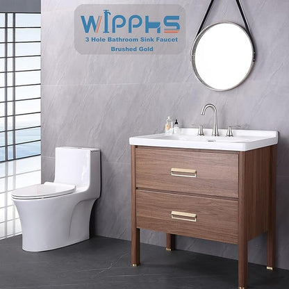 3 Hole Bathroom Faucet with Pop Up Drain and cUPC Faucets Supply Hose, WiPPhs 360 Degree Swivel Spout 2 Handle 8 inch Brass Widespread Bathroom Sink Faucet, Basin Faucet Mixer Taps (Brushed Nickel)