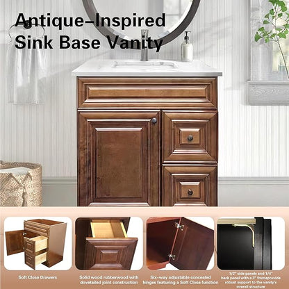 30" Shaker Bathroom Vanity Sink Base with Drawers (Ready-to-Assemble) (Maple Walnut Vanity Base)