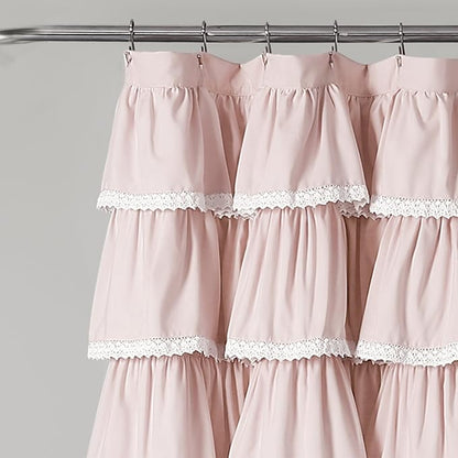 Lush Decor Lace Ruffle Shower Curtain Single 72" W x 72" L Blush - Pink Shower Curtains for Bathroom - Ruffle Bathroom Curtain - Coquette Bathroom Decor