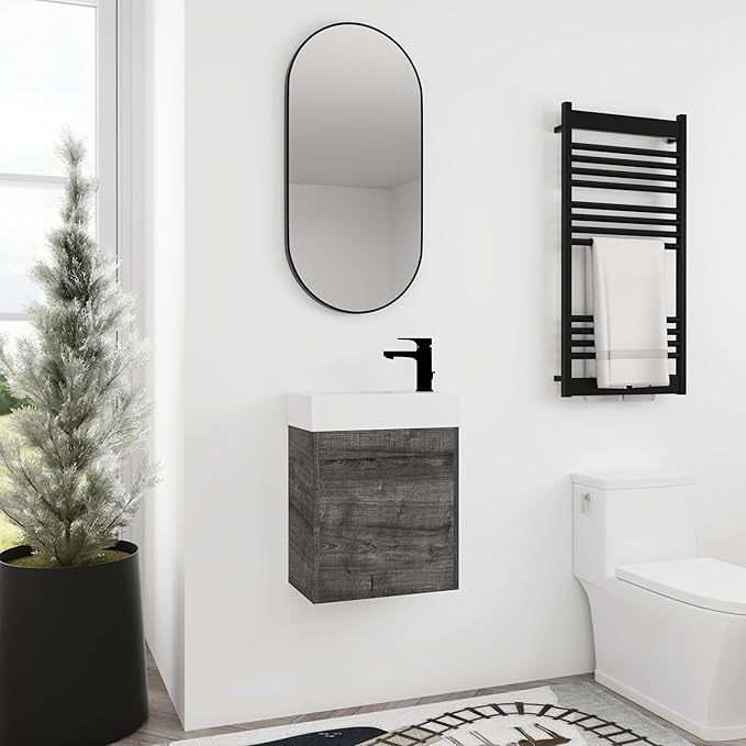 18" Floating Wall-Mount Bathroom Vanity with Ceramic Sink - Space-Saving Design, Soft-Close Doors & Waterproof Storage Cabinet for Small Bathrooms