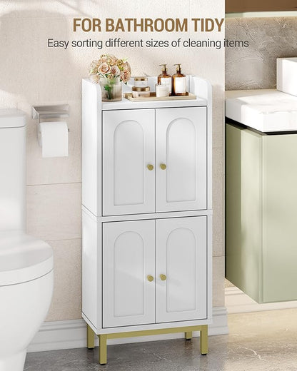 Bathroom Cabinet, Small Storage Cabinet with 4 Doors, Bathroom Organizers and Storage Cabinets with Adjustable Feet. Cabinets Freestanding for Living Room, Kitchen, 7.1"D x 14.6"W x 32.7"H