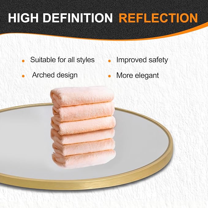 38x26 Gold Oval Bathroom Mirror for Over Sink, Aluminum Frame | HD Reflection No Distortion, Aluminum Frame, Mounting Hardware for Vertical or Horizontal Mount