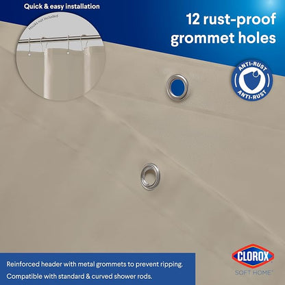 Clorox Shower Curtain Liner, Premium Colored Medium-Weight Durable Waterproof 6g PEVA for Bathroom with Weighted Magnets, Standard Size 72" x 72", Tan