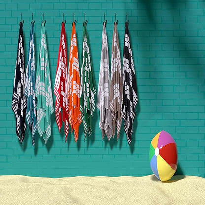 Superior Oversized Cotton Beach Towel Set of 4, Absorbent Towels for Bathroom, Beach, Pool, Swim, Adults, Kids, Vacation, Travel, Bath, Quick Dry Basics, Trip Essentials, Striped Decor, Dark Green