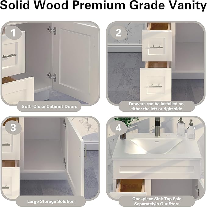30" Shaker Bathroom Vanity Sink Base with Drawers (Ready-to-Assemble) (Vanity Base in White Shaker)