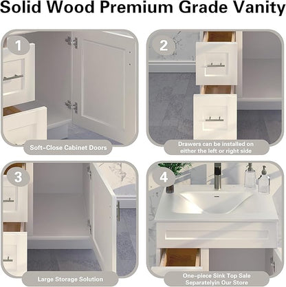 30" Shaker Bathroom Vanity Sink Base with Drawers (Ready-to-Assemble) (Vanity Base in White Shaker)