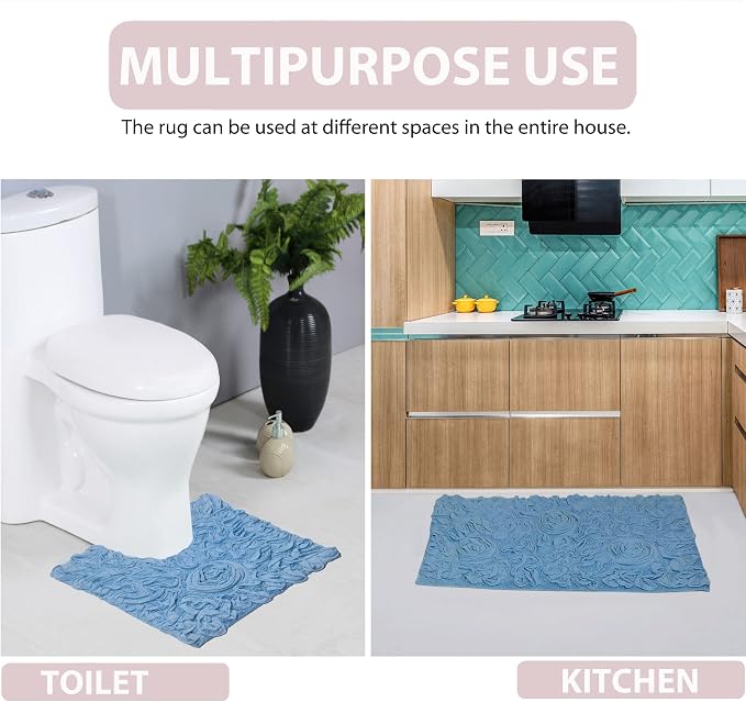 Home Weavers Bell Flower Collection 100% Cotton Tufted Bath Rugs, Extra Soft and Absorbent Bath Rugs, Non-Slip Bath Mats, Machine Washable, Bath Mats for Bathroom Floor, 24"x40" Rectangle, Sky Blue