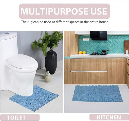 Home Weavers Bell Flower Collection 100% Cotton Tufted Bath Rugs, Extra Soft and Absorbent Bath Rugs, Non-Slip Bath Mats, Machine Washable, Bath Mats for Bathroom Floor and Tub, 30" Round, Sky Blue