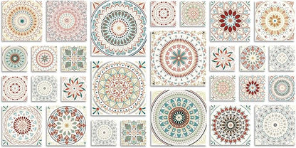 Easy Peel Stick Vinyl DIY wall Tile Decals Stick on backsplash,28pcs | 4,6,8in square tiles in 1 pack,waterproof tiles for kitchen RV laundry backsplash,remove no damage,pink mandala pattern