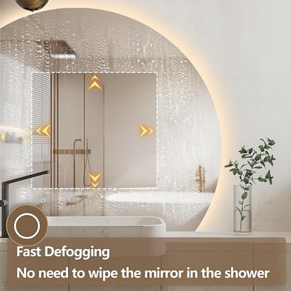 40" Half Moon LED Bathroom Mirror, Backlit Wall Mirror with Lights | Frameless Vanity Mirror with 3 Color Dimmable, Anti Fog, HD Shatter-Proof, IP65 Waterproof, Memory, CRI95+, Right/Left Cut