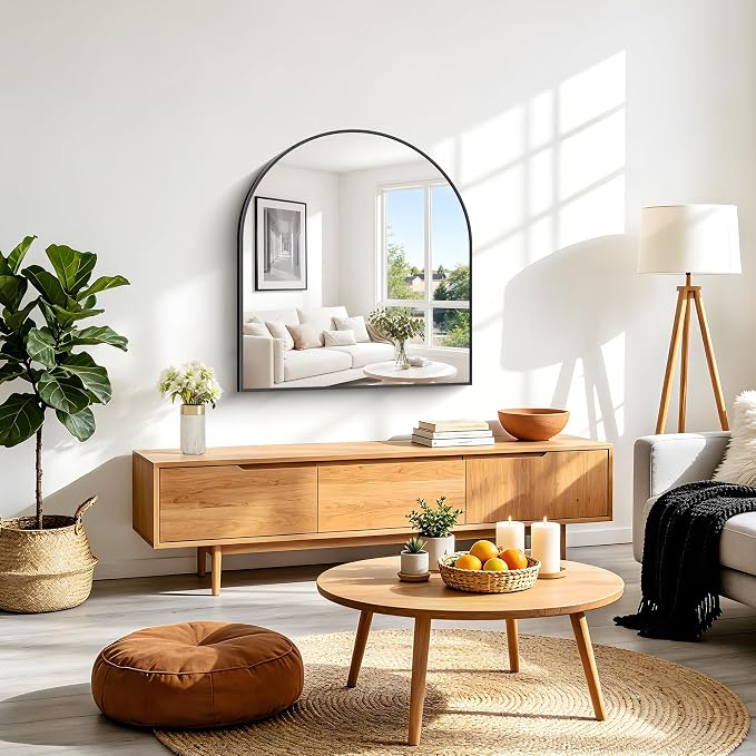 Arched Bathroom Mirror 36x40 Inch, Bathroom Mirror for Over Sink, Wide Wall Vanity Mirror with Aluminum Frame & Tempered Glass, Ideal for Bedroom, Entryway, Living Room, Mantel, Black