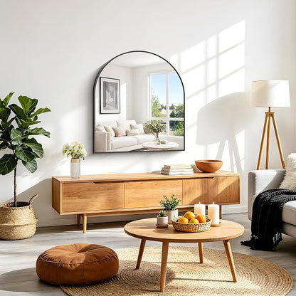 Arched Bathroom Mirror 36x40 Inch, Bathroom Mirror for Over Sink, Wide Wall Vanity Mirror with Aluminum Frame & Tempered Glass, Ideal for Bedroom, Entryway, Living Room, Mantel, Black