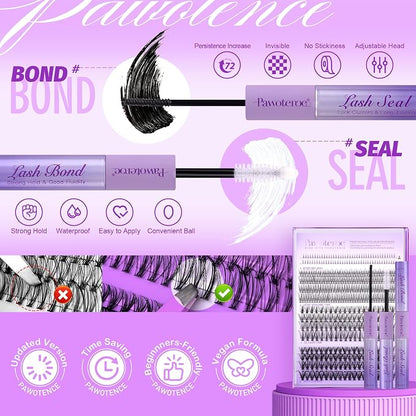 Lash Extension Kit Lash Clusters Multi-types Individual Lashes Natural Bottom, Light Volume, 20D 30D Clusters Eyelash Extension Kit with Lash Bond and Seal, Lash Applicator for Self Use
