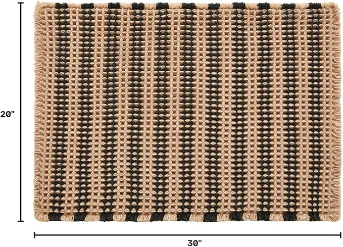 TYUU Waffle Bath Mat, Boho Bathroom Rugs Non Slip, 30x20 Black & Khaki | Super Absorbent Quick Dry Bath Rug, Non-Slip Backing, Soft Waffle Washable Farmhouse Bathroom Mats, Tub, Shower & Home Decor