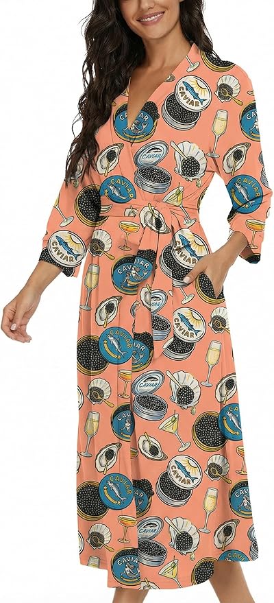 VINTATRE Women Kimono Robes Long Knit Bathrobe Lightweight Soft Knit Sleepwear V-neck Casual Ladies Loungewear