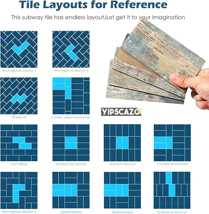 Yipscazo Peel and Stick backsplash 3 x 6 Inches 3D PVC Composite Wall Tile Stick on Backsplash Tile for Kitchen Bathroom, Laundry Room, Fireplace(Retro Rustic, 100 Pieces)