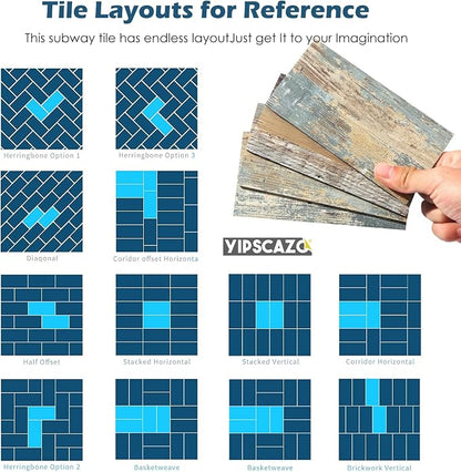 Yipscazo Peel and Stick backsplash 3 x 6 Inches 3D PVC Composite Wall Tile Stick on Backsplash Tile for Kitchen Bathroom, Laundry Room, Fireplace(Retro Rustic, 32 Pieces)