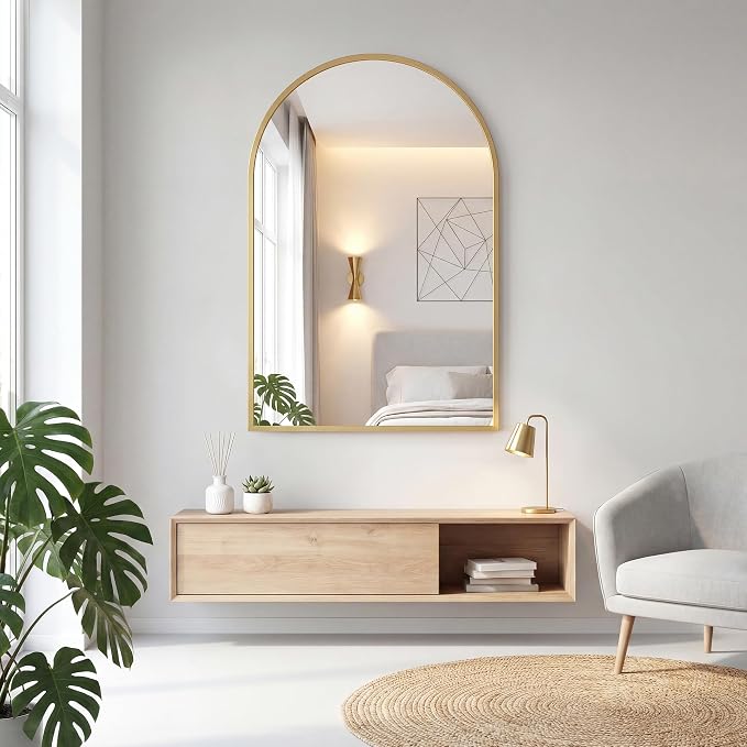 DUMOS 22"x30" Arched Wall Mirror, Bathroom Mirrors for Over Sink, Gold | Tempered Glass & Anti Rust Metal Frame, Decor for Entryway, Living Room, Bedroom, Vanity