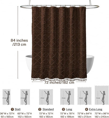 Siiluminisoy Brown Shower Curtain Woven Fabric Extra Long Shower Curtain for Bathroom 72 x 84 Tufted Chevron Striped Shabby Chic Textured, Modern Farmhouse Minimalist Shower Curtain Set