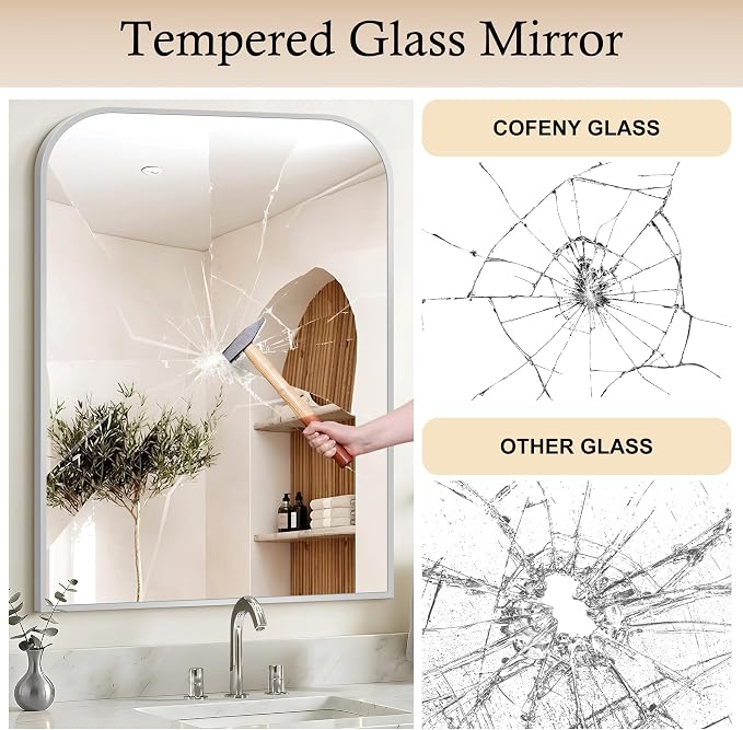 COFENY Bathroom Mirror, 30x40 inch Silver Rectangle Wall Mounted Mirror with Thin Frame, Bathroom Vanity Mirrors for Over Sink, Entryway, Living Room, Bedroom