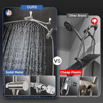 Veken Starlight 11.8" High Pressure Shower Head with Handheld, Easy Install | Handheld Shower with Multi Spray Modes, Rainfall Combo with 15" Metal Extension Arm, Detachable Dual Shower, Bathroom Decor