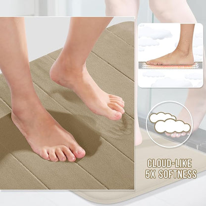 Yimobra Memory Foam Toilet Bath Mat U-Shaped, Soft and Comfortable, Super Water Absorption, Non-Slip, Thick, Machine Wash and Easier to Dry for Bathroom Commode Contour Rug, 24 X 20, Pale Khaki