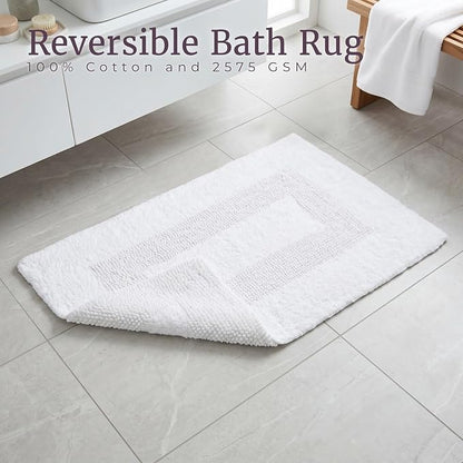 Bathroom Rugs - 2-Piece Cotton Bathroom Mat Set - Machine Washable Bath Mats for Restroom, Kitchen, or Laundry Room by Lavish Home (White)