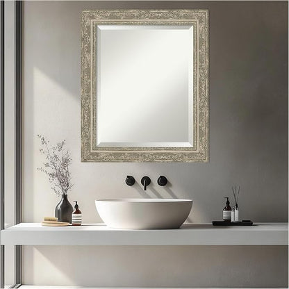 Amanti Art Silver Bathroom Mirror for Over Sink, 24x20 Filigree Silver Rectangle Vanity Mirror, Small Traditional Frame, Hangs Horizonally and Vertically, Bathroom Wall Decor, Beveled Edge