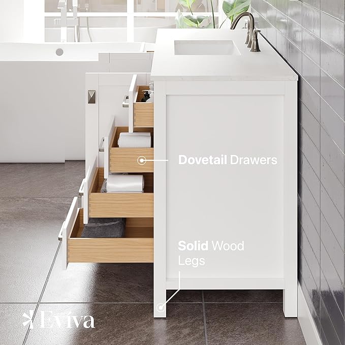 Eviva Aberdeen 60 in. White Single Sink Bath Vanity with Carrara Quartz Top and Undermount Porcelain Sink
