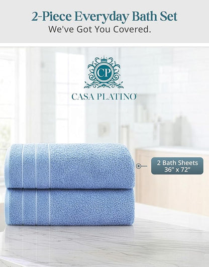 Casa Platino 100% Cotton 2 Pack Bath Sheets (36"x72") - RingSpun Cotton Extra Large Bathroom Towel Sets - Quick Dry, Soft & Absorbent Oversized Bath Towels - Machine Wash in Cold Water - Cerulean Blue