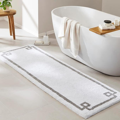 Madison Park Evan 100% Cotton Bath Runner Plush Absorbent, 24" x 72", White | Non-slip Backing, OEKO TEX, Luxurious Tufted Plush Bath Rug for Bathroom, Quick Dry, Spa Design Decorative for Shower Room