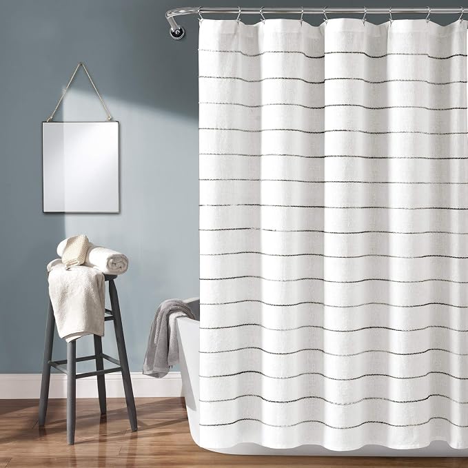 Lush Decor Ombre Stripe Yarn Dyed Cotton Shower Curtain, 72" W x 72" L, Gray & Multi - Fabric Shower Curtains - Striped Bathroom Curtain - Farmhouse & Coastal Decor