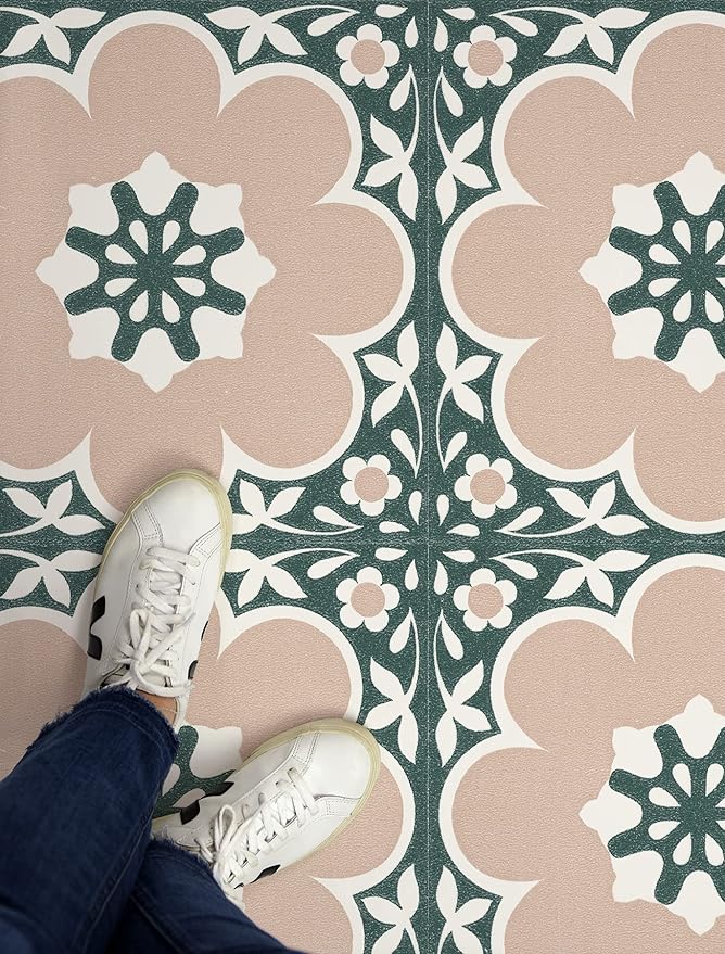 FloorPops 12-in by 12-in Pink Daphne Vinyl Peel & Stick Floor Tiles (10 Tiles), (10 sq.ft./Carton)