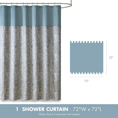 Madison Park Aubrey Shower Curtain for Bathroom, Jacquard, 72 x 72, Teal | Microfiber, Adds Privacy, Machine Washable, Striped Pattern, OEKO-TEX Certified