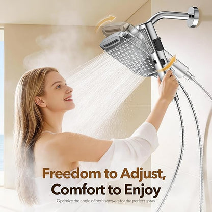 JDO High Pressure Rain Shower Head with Handheld Spray Chrome Polished | 7 Modes Dual Shower Head, 10-inch Rainfall Showerheads Combo, Detachable Hand Held Shower Wand, Power Jets, 71" Shower Hose