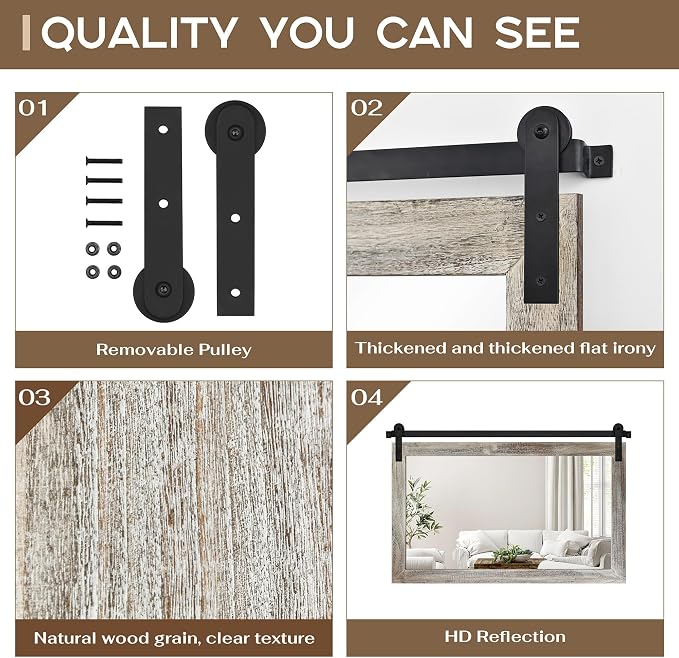 COGOOD Farmhouse Bathroom Mirrors for Over Sink - 26 x 41 Yellow White | Rustic Barn Door Wood Framed Vanity Mirror for Entryway, Living Room, Bedroom, Dresser Wall Decor
