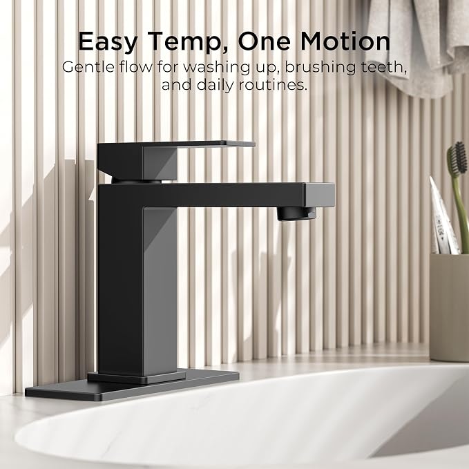 FORIOUS Bathroom Faucet 1 Hole, Single Handle Black Bathroom Sink Faucets | For 1 or 3 Hole 4 Inch Centerset Sink, with Pop-up Drain, NSF61 Certificate, Single Handle Faucet for Sink Vanity RV Restroom