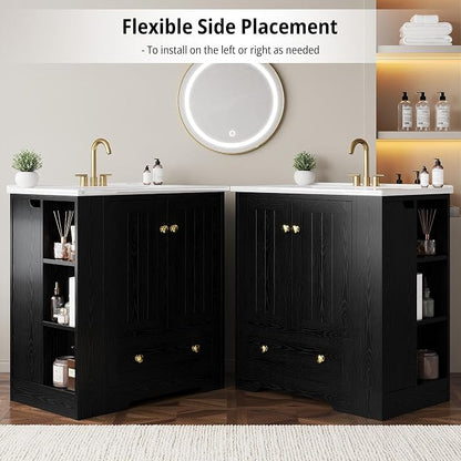 IRONCK Bathroom Vanity with Ceramic Sink, 30" Bathroom Cabinet, Black | Features a Ceramic Sink, 3 Doors, 1 Drawer and Flexible Side Storage for Organized Bathroom Storage