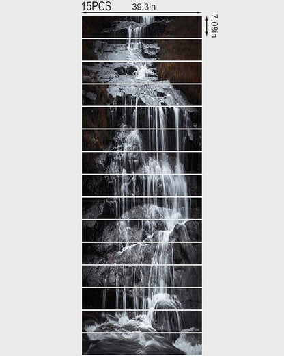 FLFK Rock Waterfall Stair Stickers - Set of 15, Peel and Stick Stair Riser Decals, 39.3"x7.08"