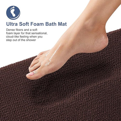 OLANLY Thick Memory Foam Bathroom Rugs 32x20, Absorbent Bath Mat, Brown | Soft Quick Dry Bath Rugs, Non-Slip, Machine Washable Carpet for Bathroom Floor, Tub and Shower, Home Decor Accessories