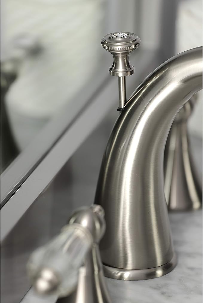 Kingston Brass KS2978WLL Widespread Lavatory Faucet With Crystal Lever Handle, 5-1/2" in Spout Reach, Brushed Nickel