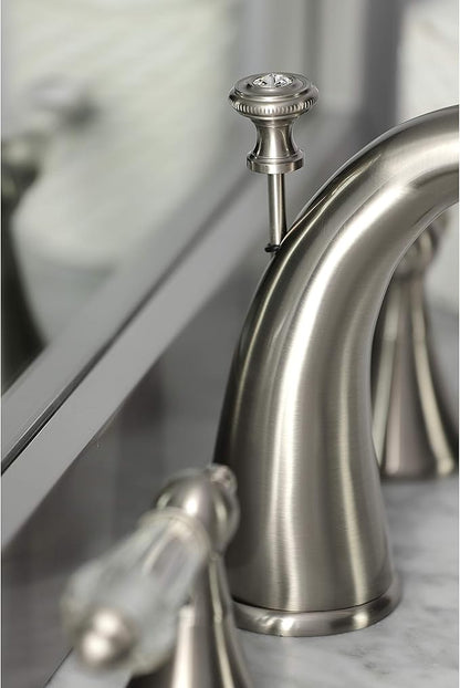 Kingston Brass KS2978WLL Widespread Lavatory Faucet With Crystal Lever Handle, 5-1/2" in Spout Reach, Brushed Nickel