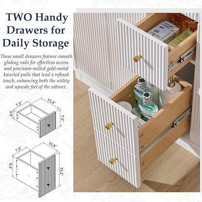 T4TREAM 48 Inch Bathroom Vanity with Sink, Modern Fluted Large Double Sink Bathroom Vanity with 2 Storage Cabinets, Adjustable Shelf, and 2 Drawers, Solid White